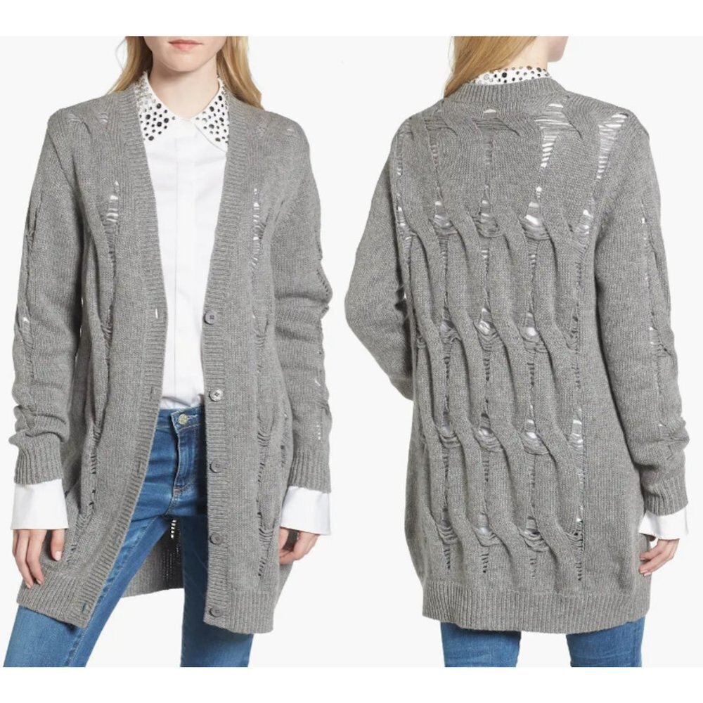 NWT New $248 AG Adriano Goldschmied Sandrine Longline Grey Wool Cardigan Size S